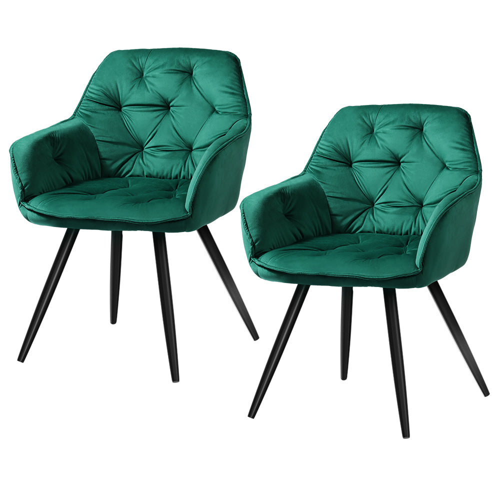 Artiss Dining Chairs Set of 2 Velvet Diamond Tufted Armchair Green-Dining Chairs-PEROZ Accessories