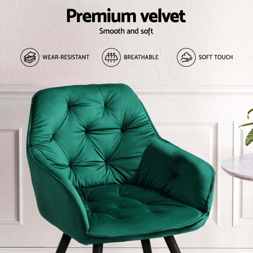Artiss Dining Chairs Set of 4 Velvet Diamond Tufted Armchair Green-Furniture > Dining > Kitchen & Dining Chairs-PEROZ Accessories