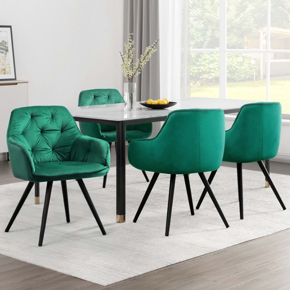 Artiss Dining Chairs Set of 4 Velvet Diamond Tufted Armchair Green-Furniture > Dining > Kitchen & Dining Chairs-PEROZ Accessories
