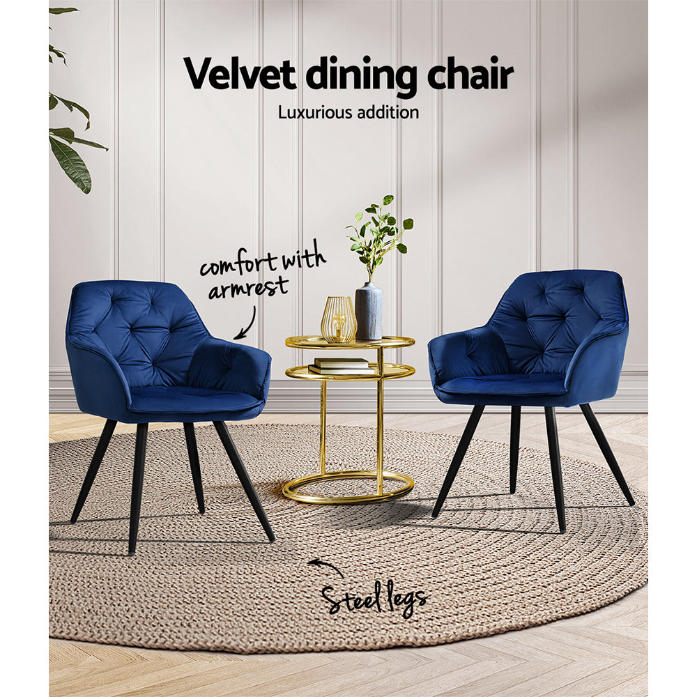 Artiss Dining Chairs Set of 2 Velvet Diamond Tufted Armchair Blue-Dining Chairs-PEROZ Accessories