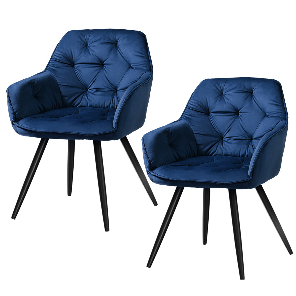 Artiss Dining Chairs Set of 2 Velvet Diamond Tufted Armchair Blue-Dining Chairs-PEROZ Accessories
