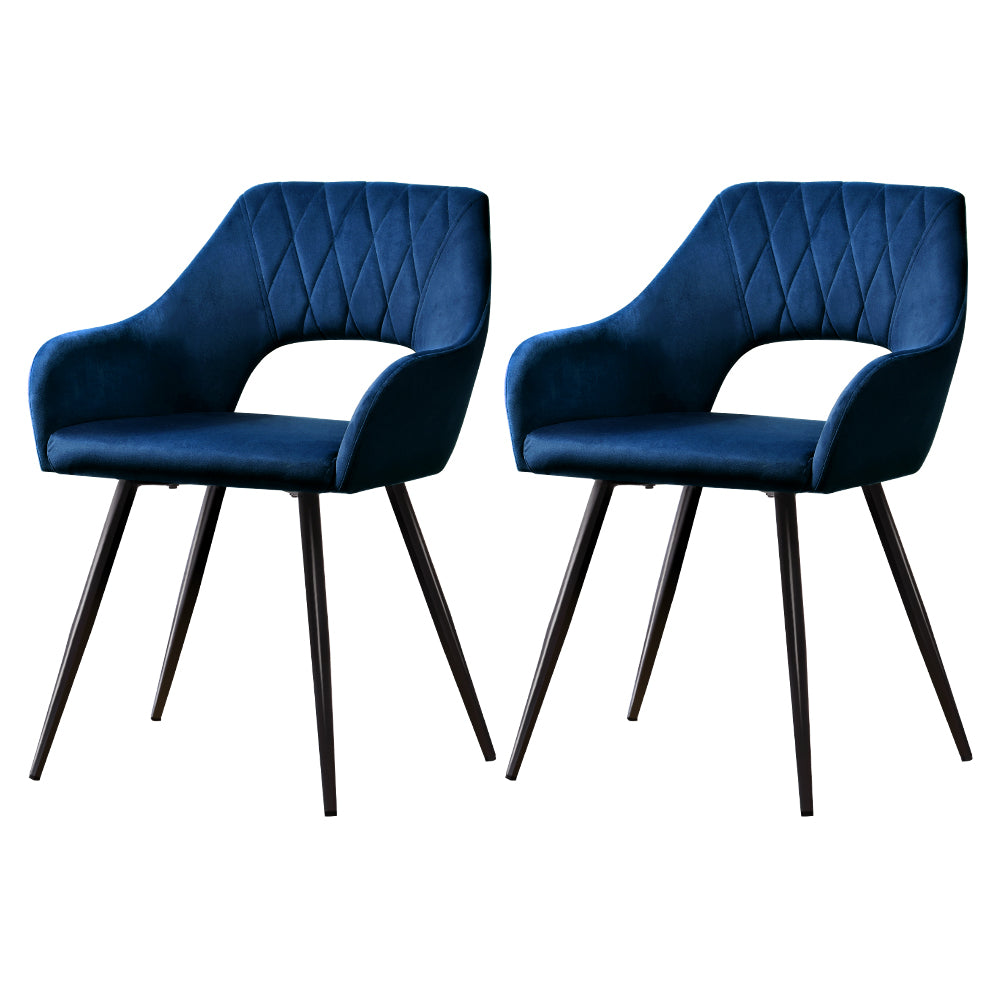 Artiss Dining Chairs Set of 2 Velvet Hollow Armchair Blue-Dining Chairs-PEROZ Accessories