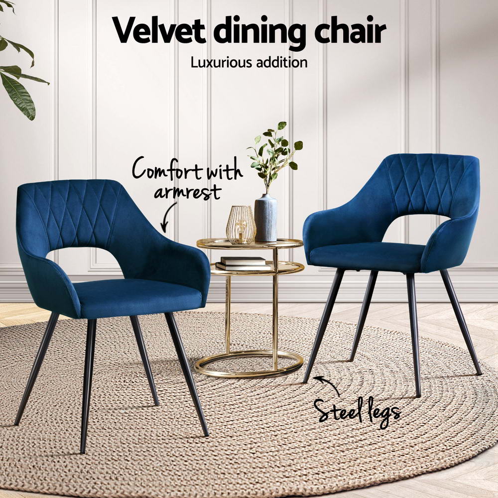 Artiss Dining Chairs Set of 4 Velvet Hollow Armchair Blue-Furniture > Dining > Kitchen & Dining Chairs-PEROZ Accessories