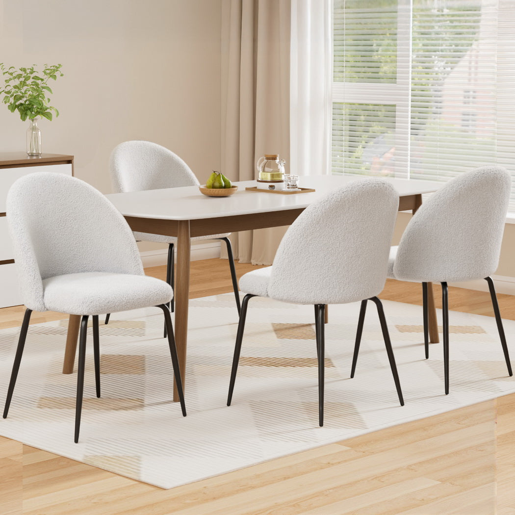 Artiss Dining Chairs Set of 4 Sherpa Boucle White-Furniture > Dining > Kitchen & Dining Chairs-PEROZ Accessories