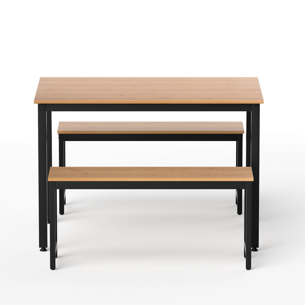 Artiss Dining Table and Chairs Set 3PCS Kitchen Metal Desk Bench Natural Oak-Furniture > Dining > Dining Set-PEROZ Accessories