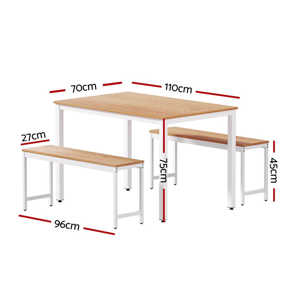Artiss Dining Table and Chairs Set 3PCS Metal Desk Bench Sets Kitchen Furniture-Furniture > Dining > Dining Tables-PEROZ Accessories