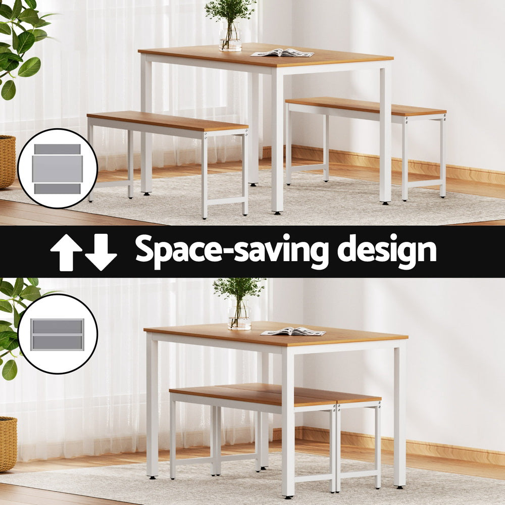 Artiss Dining Table and Chairs Set 3PCS Metal Desk Bench Sets Kitchen Furniture-Furniture > Dining > Dining Tables-PEROZ Accessories