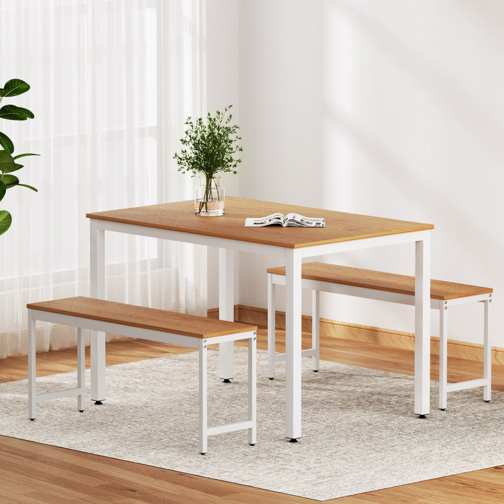 Artiss Dining Table and Chairs Set 3PCS Metal Desk Bench Sets Kitchen Furniture-Furniture > Dining > Dining Tables-PEROZ Accessories
