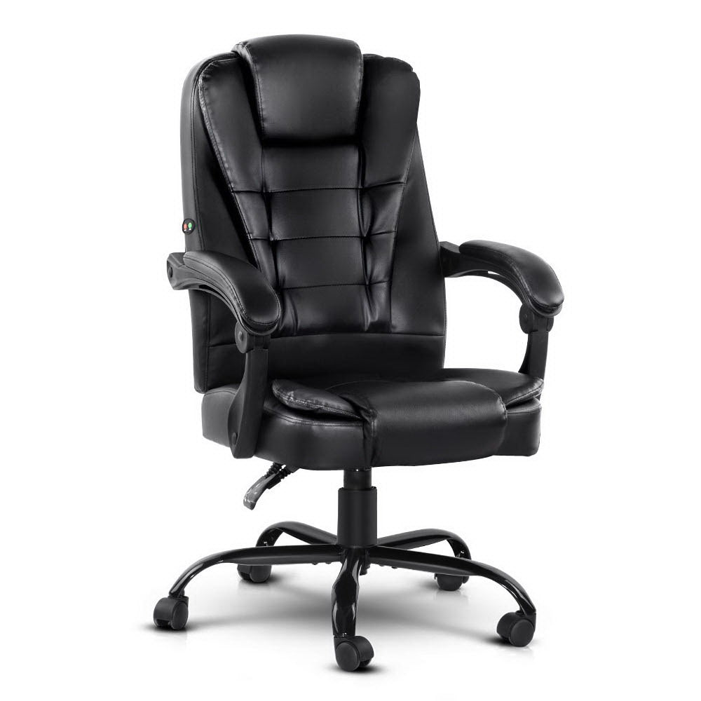 Artiss 2 Point Massage Office Chair PU Leather Black-Furniture > Office-PEROZ Accessories