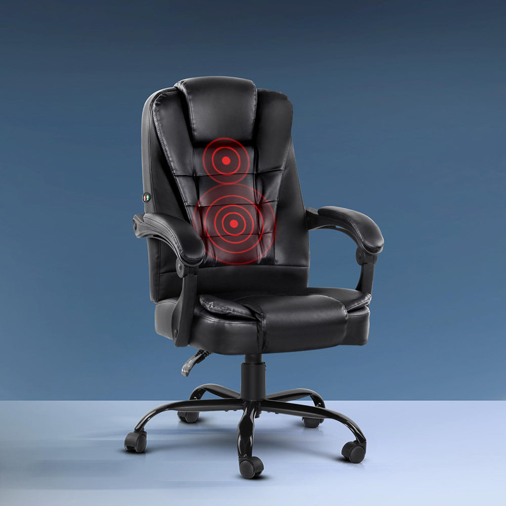 Artiss 2 Point Massage Office Chair PU Leather Black-Furniture > Office-PEROZ Accessories