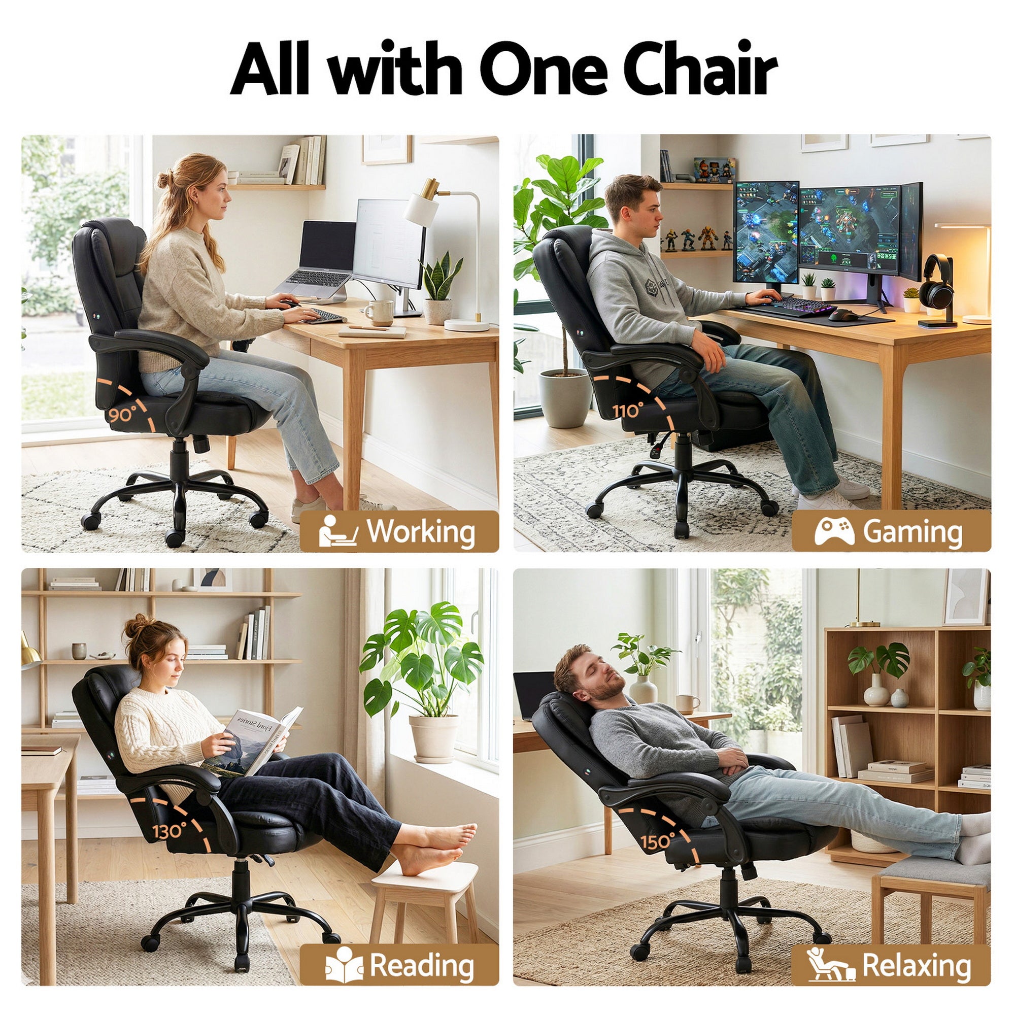Artiss Massage Office Chair Executive Computer Gaming Chairs Black PU Leather-Furniture > Office-PEROZ Accessories