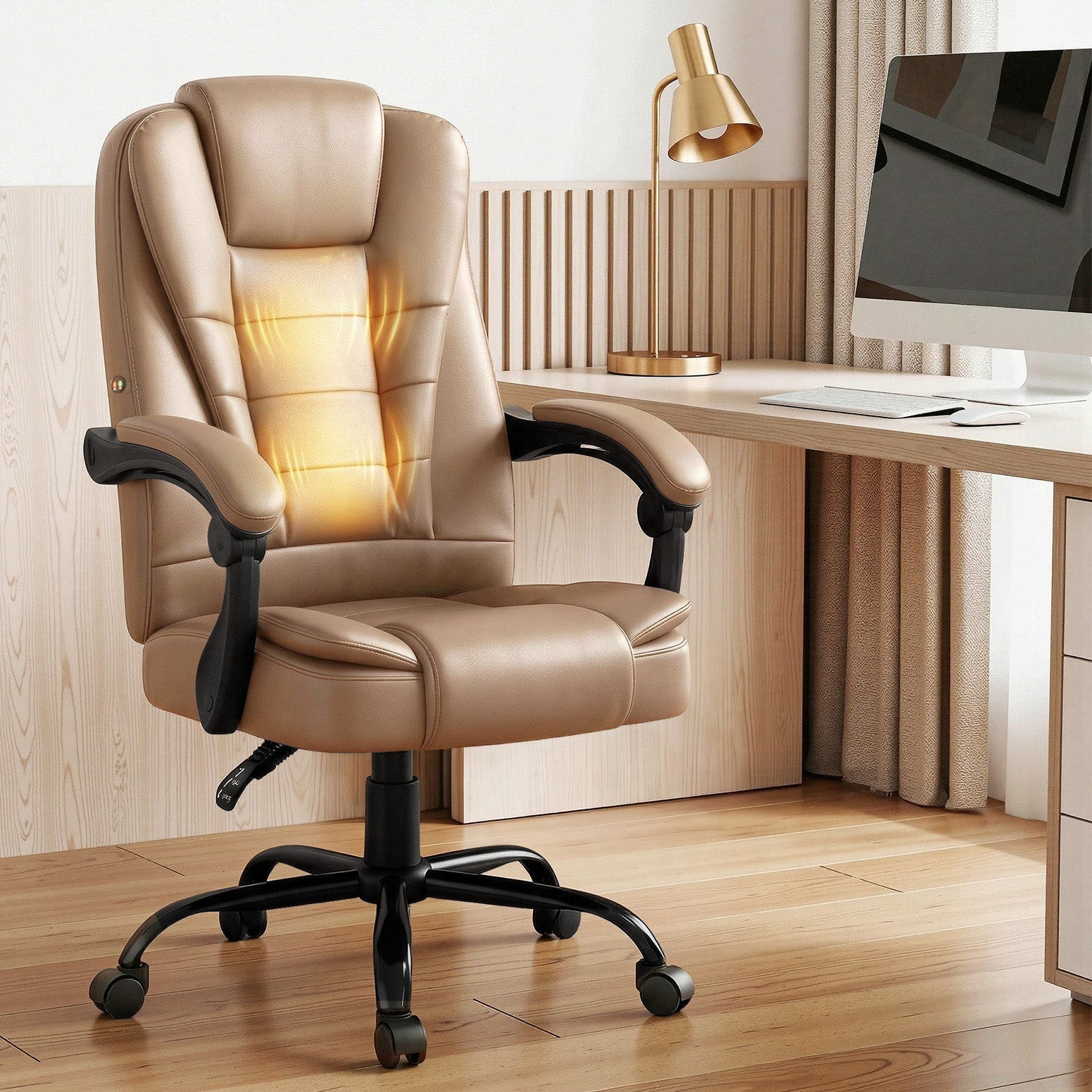 Artiss Massage Office Chair Executive Computer Gaming Chairs Brown PU Leather Espresso-Furniture > Office-PEROZ Accessories