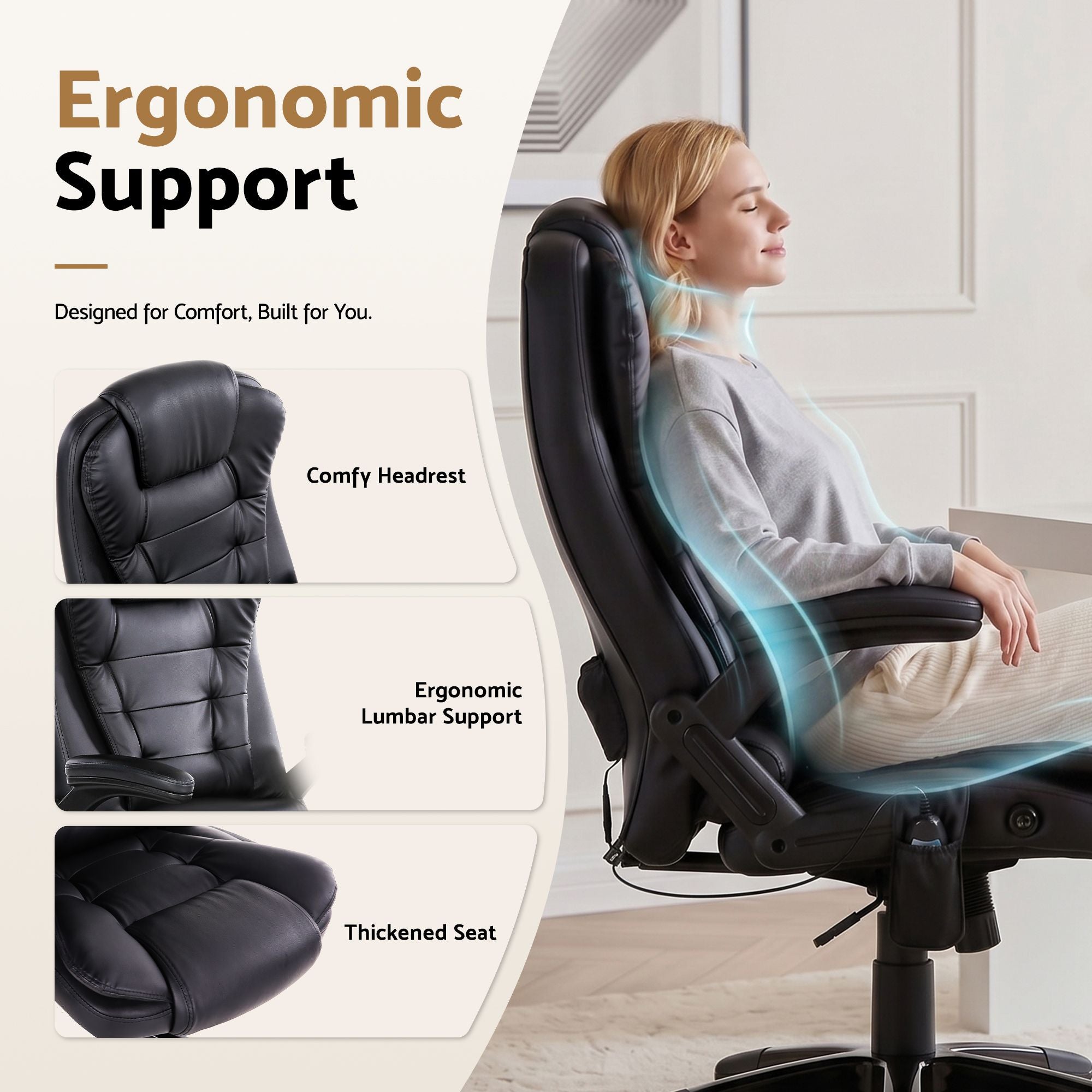 Artiss 8 Point Massage Office Chair Heated Seat Recliner PU Black-Furniture > Office-PEROZ Accessories