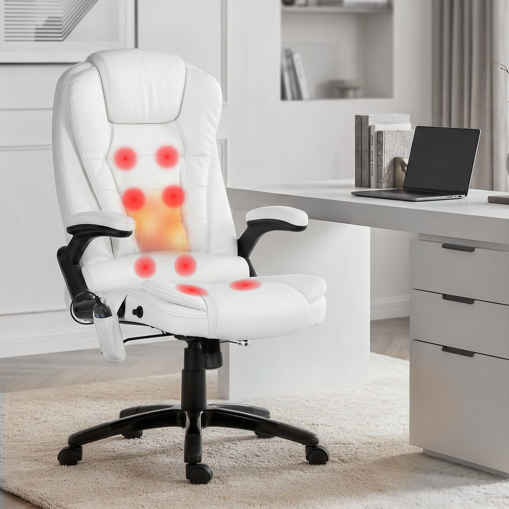 Artiss 8 Point Massage Office Chair Heated Seat Recliner PU White-Furniture > Office-PEROZ Accessories