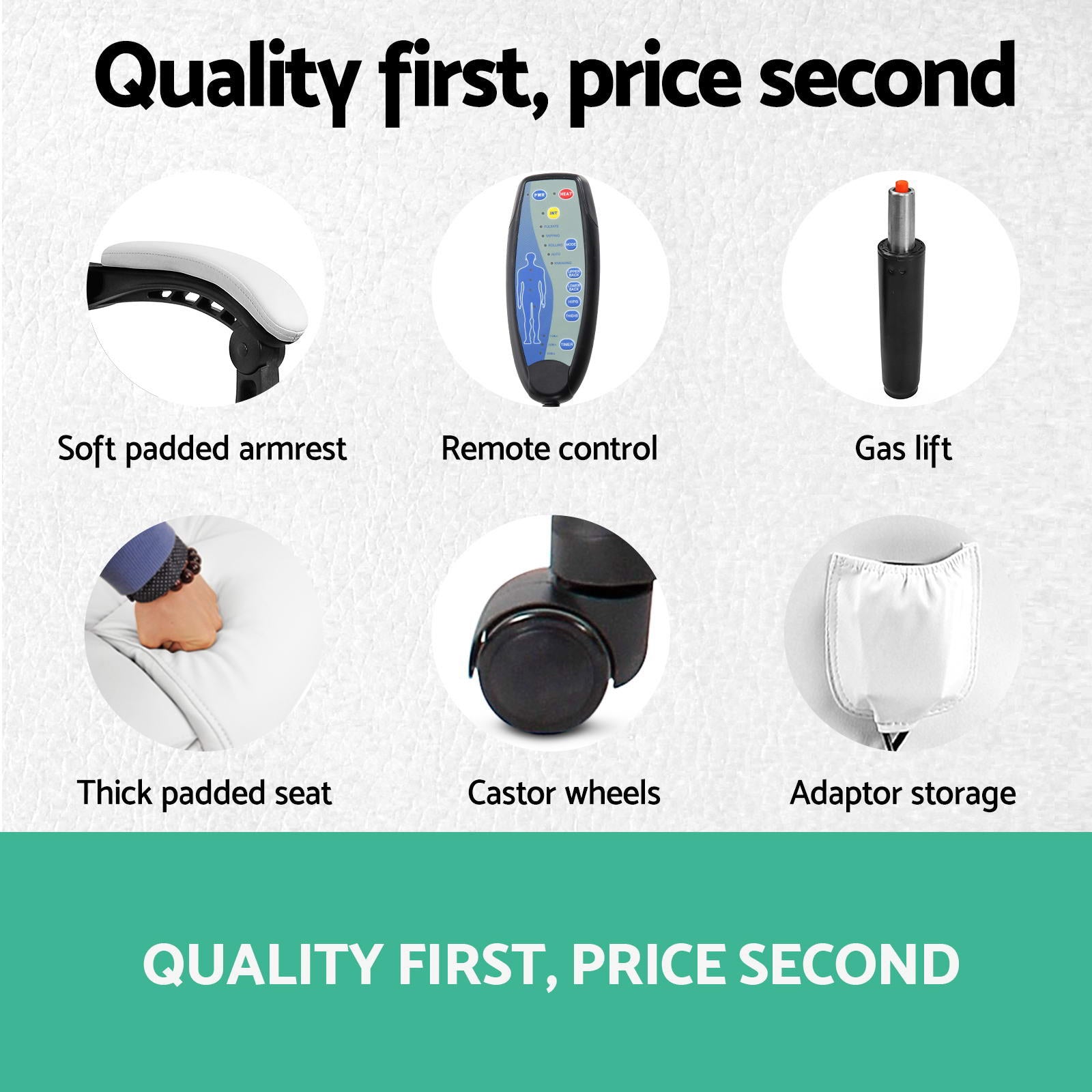 Artiss 8 Point Massage Office Chair Heated Seat Recliner PU White-Furniture > Office-PEROZ Accessories