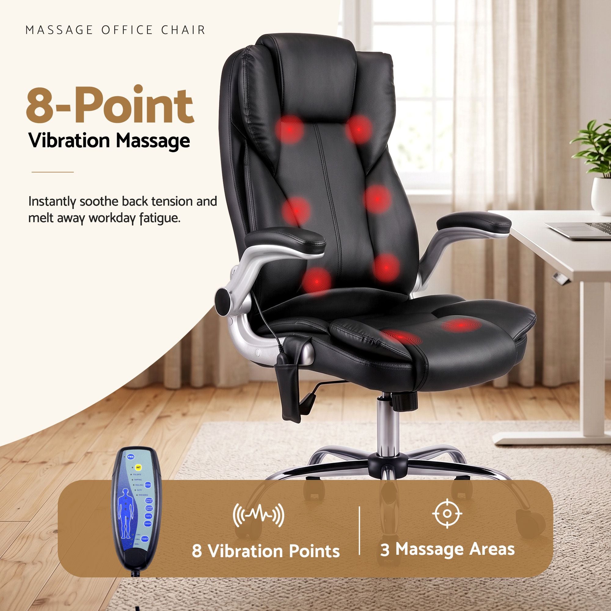 Artiss 8 Point Massage Office Chair PU Leather Black-Furniture > Office-PEROZ Accessories