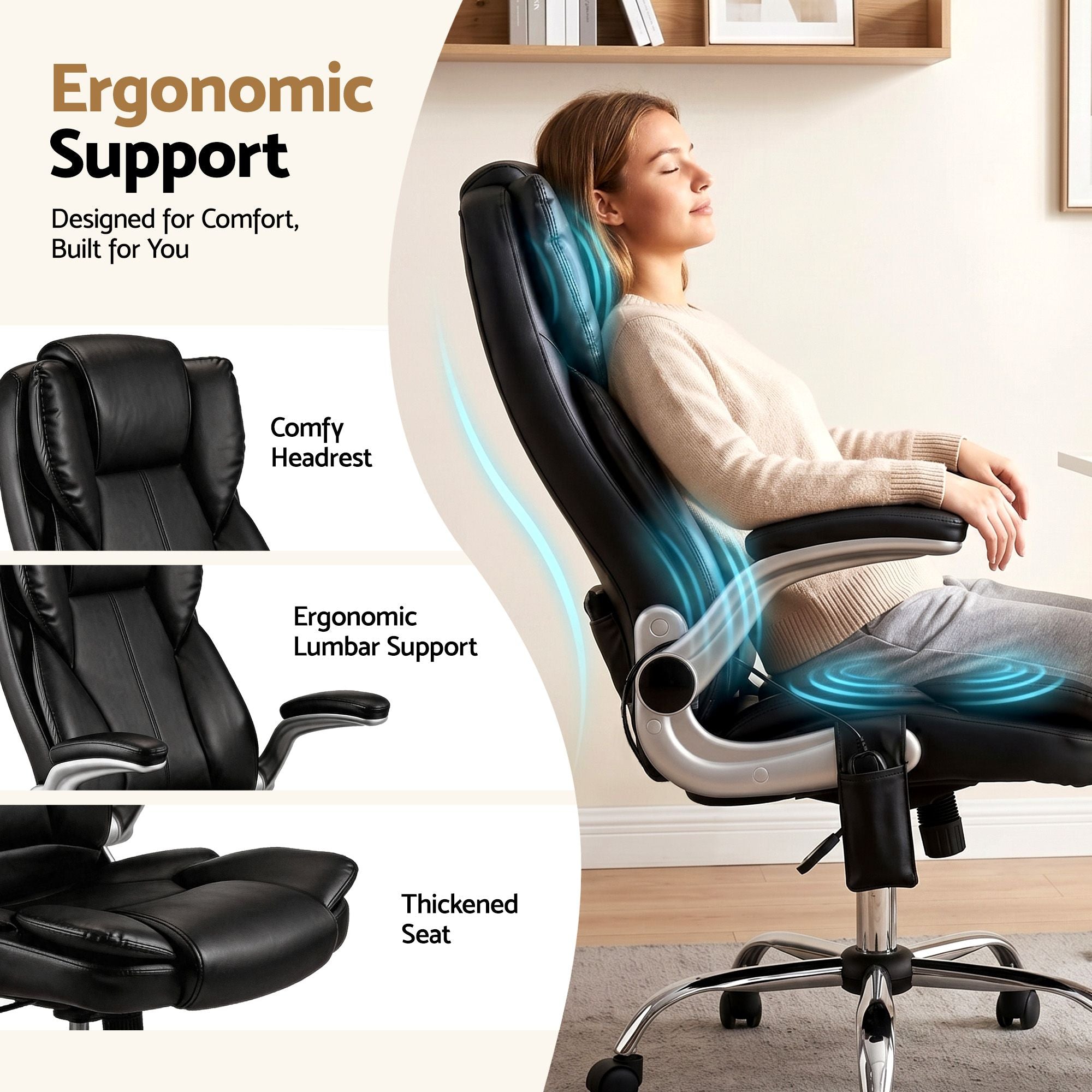 Artiss 8 Point Massage Office Chair PU Leather Black-Furniture > Office-PEROZ Accessories