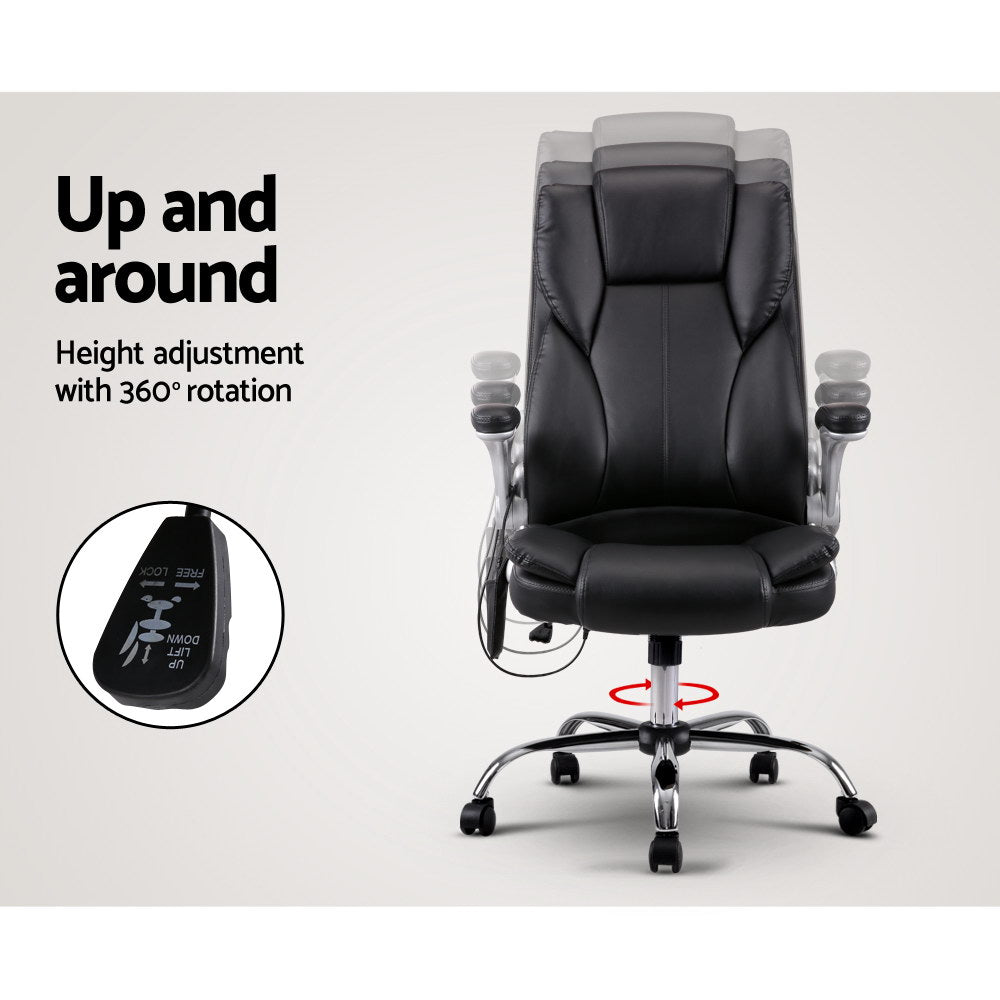 Artiss 8 Point Massage Office Chair PU Leather Black-Furniture > Office-PEROZ Accessories