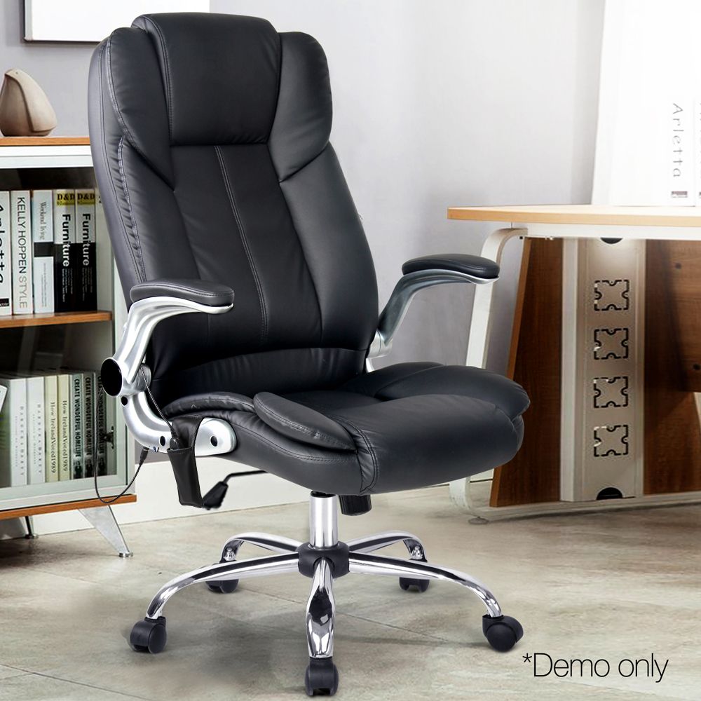 Artiss 8 Point Massage Office Chair PU Leather Black-Furniture > Office-PEROZ Accessories