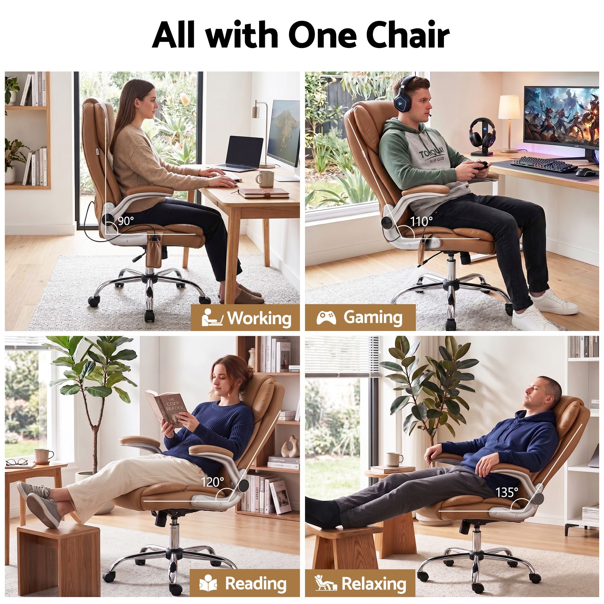 Artiss 8 Point Massage Office Chair PU Leather Espresso-Office Chairs-PEROZ Accessories