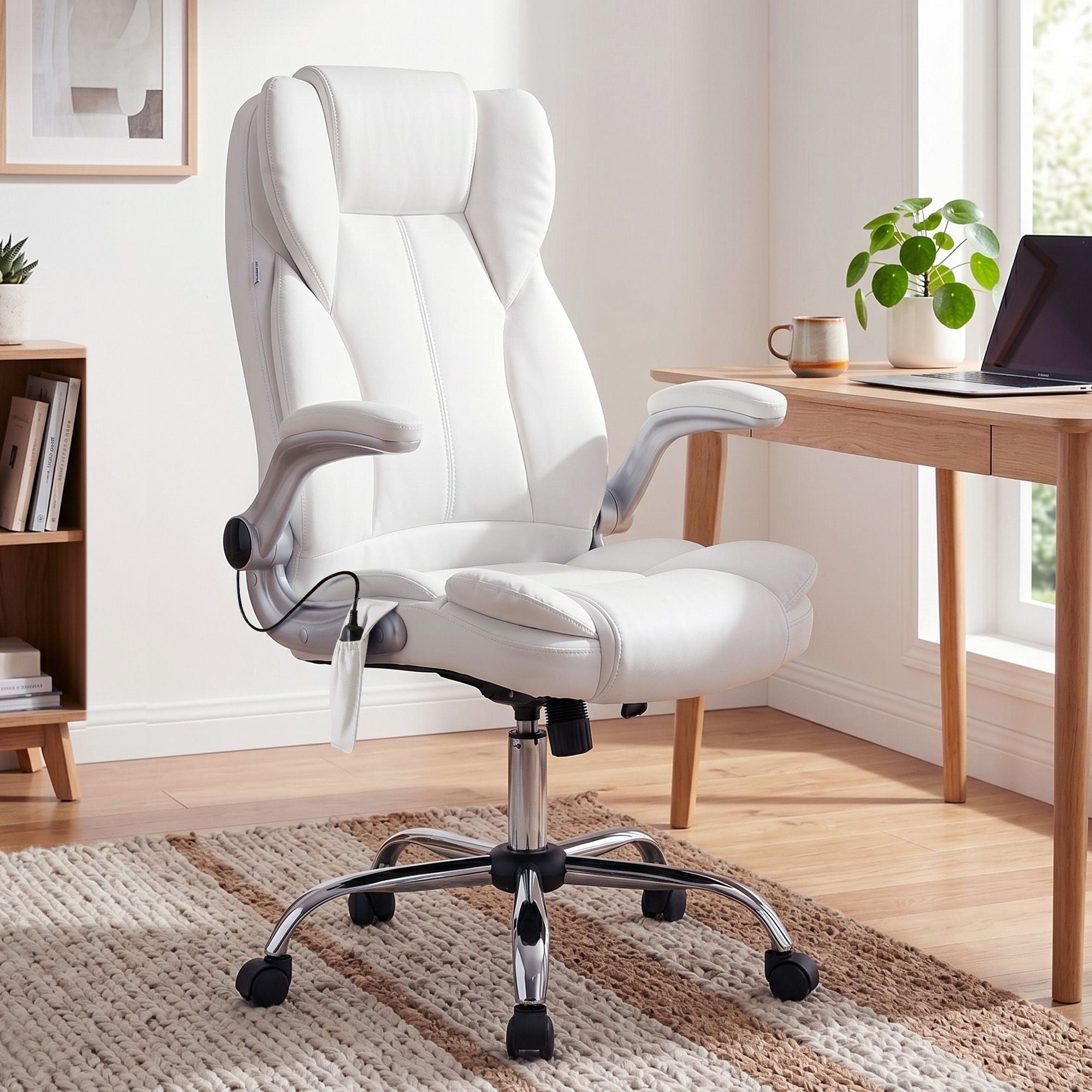 Artiss 8 Point Massage Office Chair PU Leather White-Furniture > Office-PEROZ Accessories