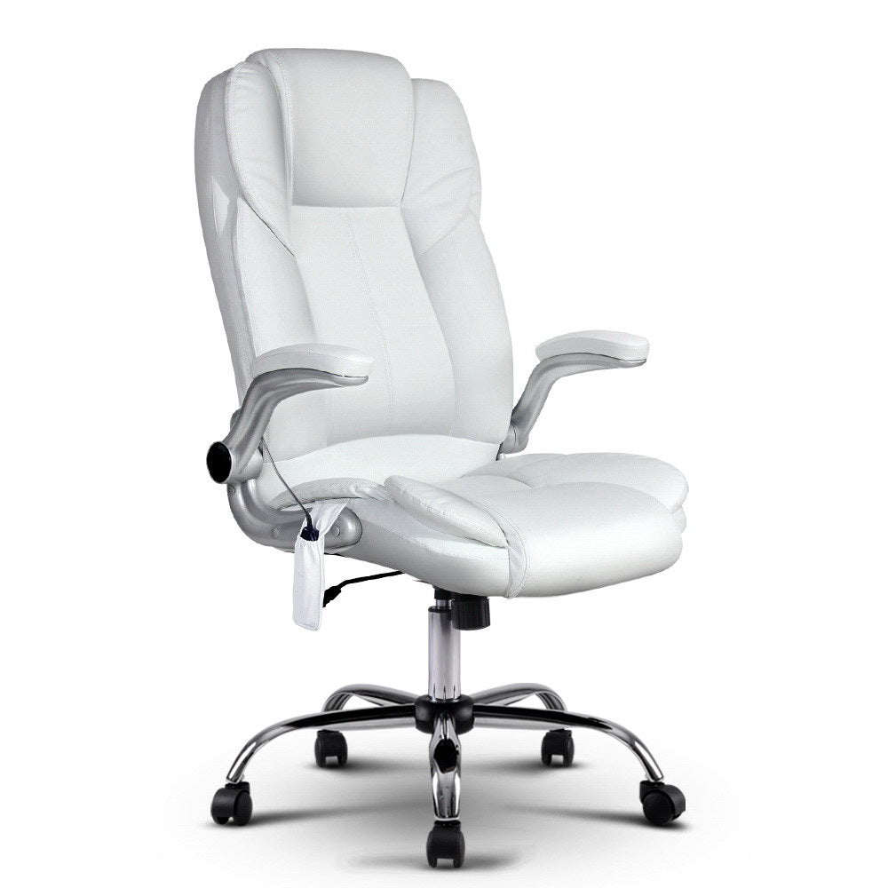 Artiss 8 Point Massage Office Chair PU Leather White-Furniture > Office-PEROZ Accessories