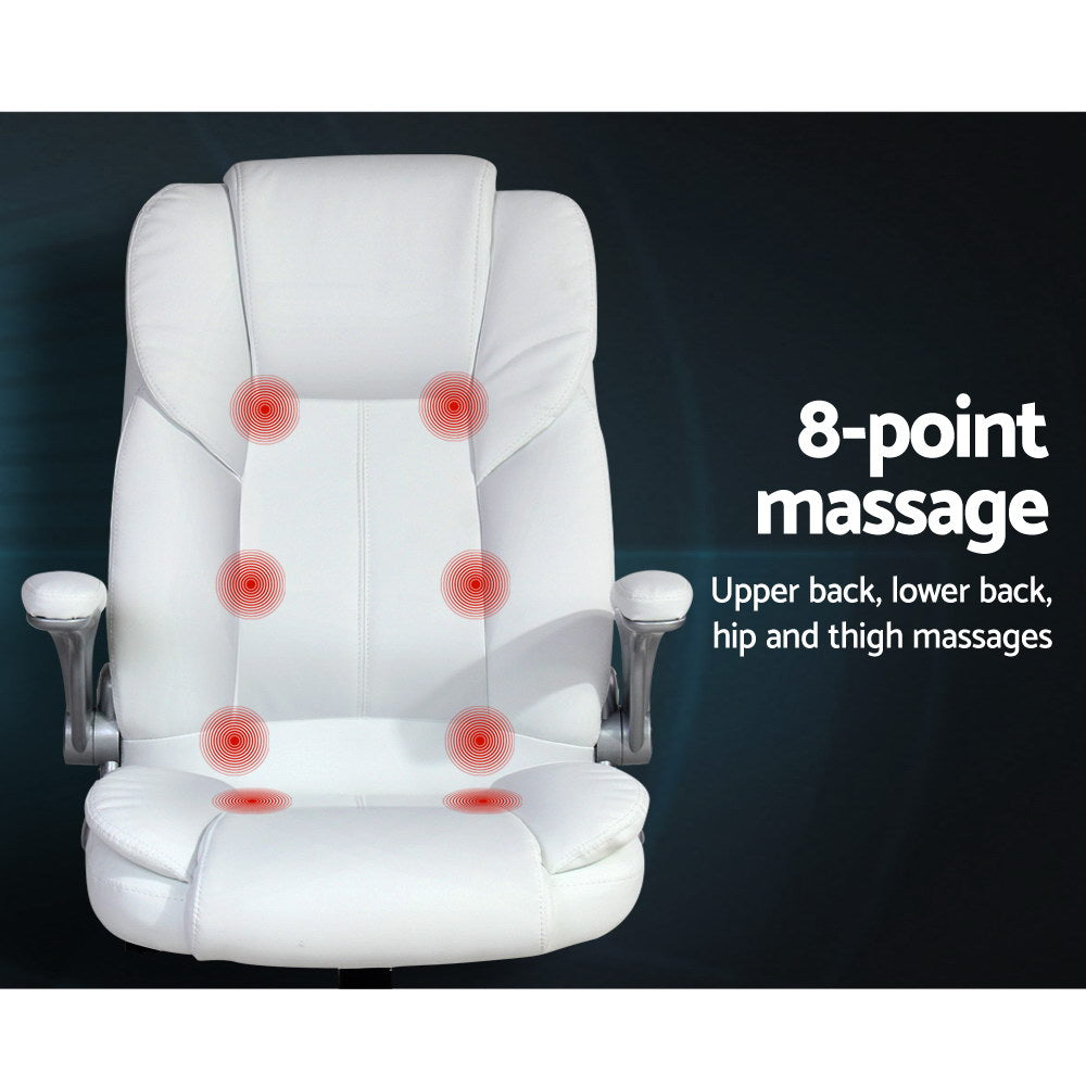 Artiss 8 Point Massage Office Chair PU Leather White-Furniture > Office-PEROZ Accessories