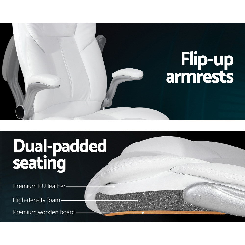 Artiss 8 Point Massage Office Chair PU Leather White-Furniture > Office-PEROZ Accessories