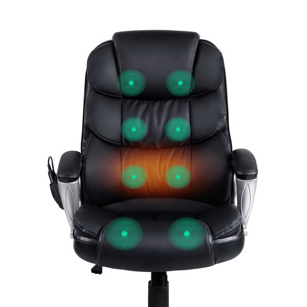 Artiss 8 Point Massage Office Chair Heated Seat PU Black-Furniture > Office-PEROZ Accessories