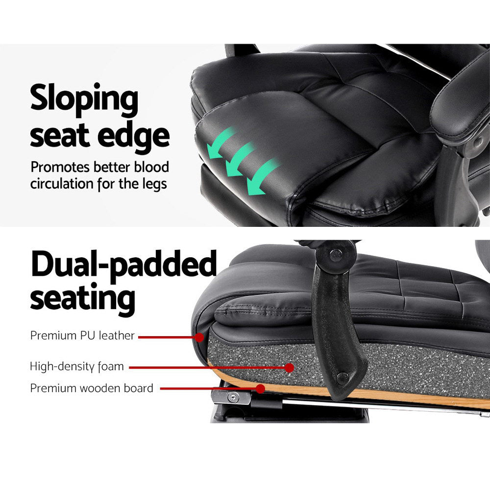 Artiss 8 Point Massage Office Chair PU Leather Footrest Black-Furniture > Office-PEROZ Accessories