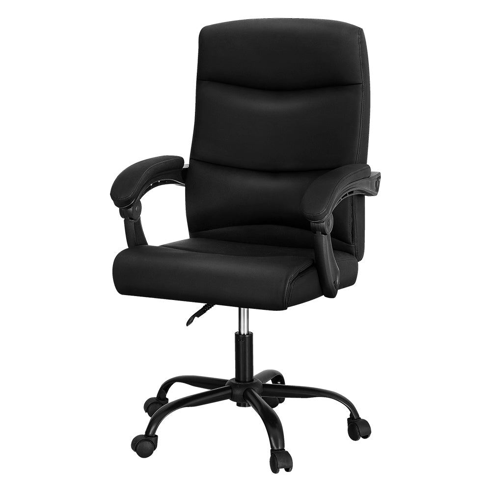 Artiss 2 Point Massage Office Chair PU Leather Black-Furniture > Office-PEROZ Accessories