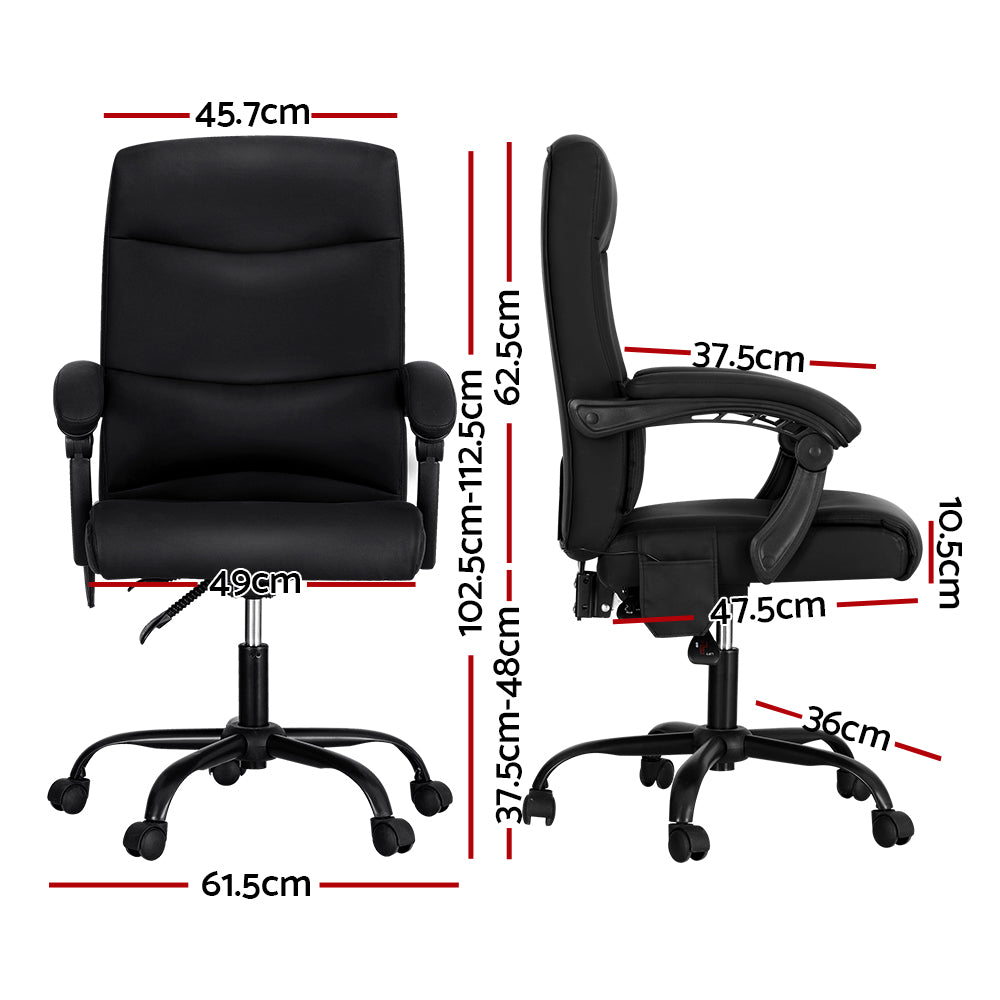 Artiss 2 Point Massage Office Chair PU Leather Black-Furniture > Office-PEROZ Accessories