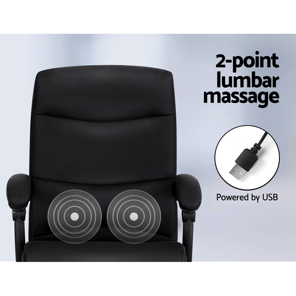 Artiss 2 Point Massage Office Chair PU Leather Black-Furniture > Office-PEROZ Accessories