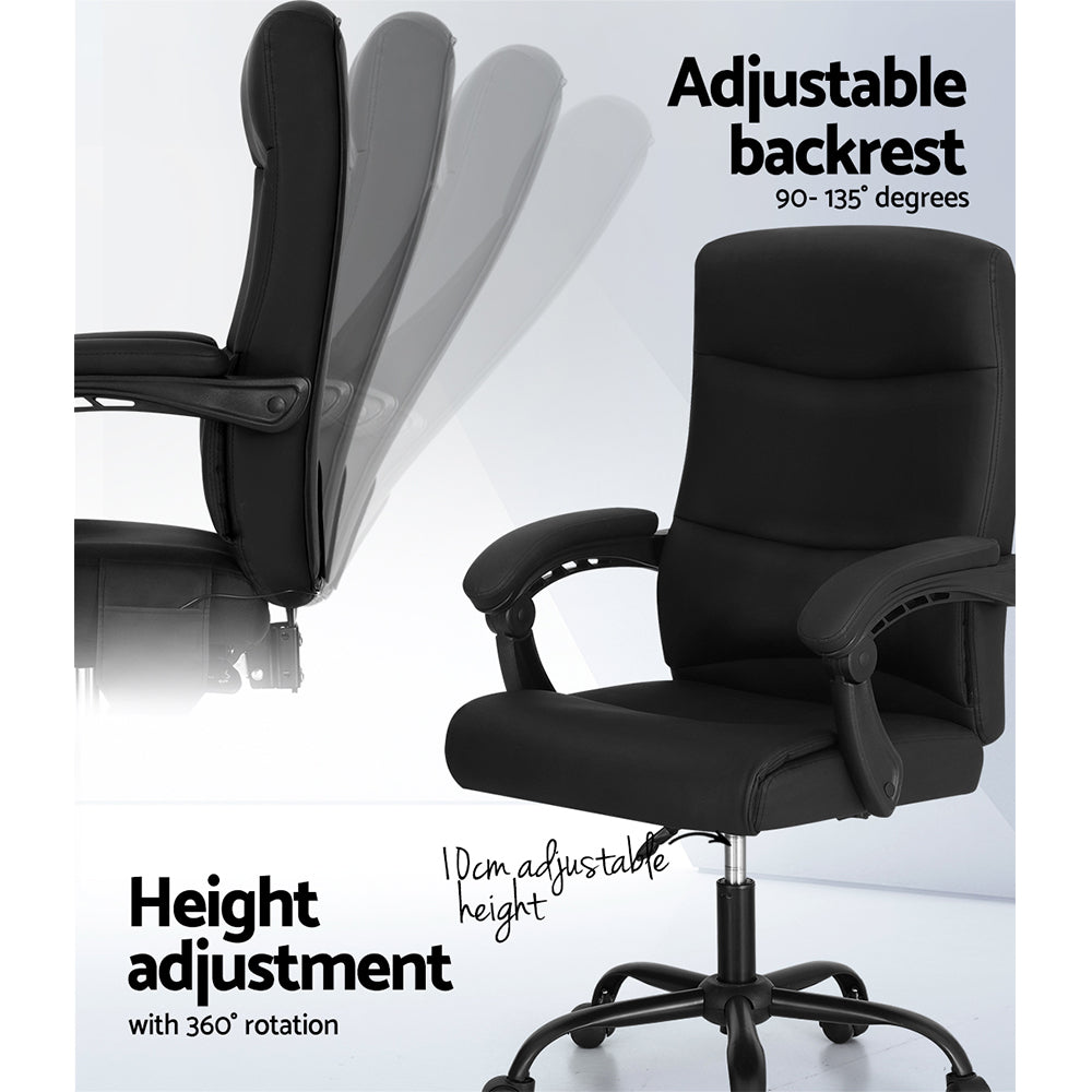 Artiss 2 Point Massage Office Chair PU Leather Black-Furniture > Office-PEROZ Accessories