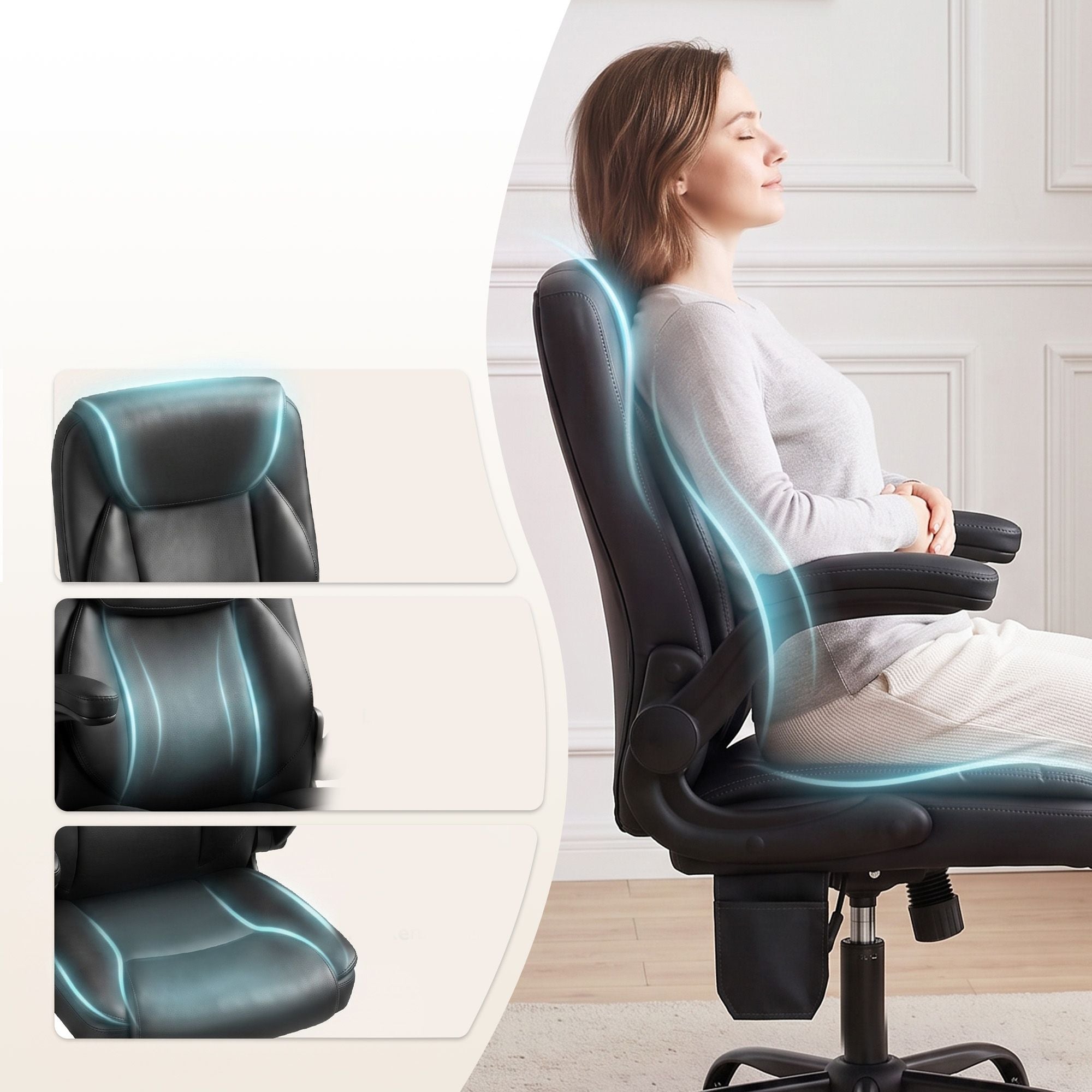 Artiss 2 Point Massage Office Chair Leather Mid Back Black-Furniture > Office-PEROZ Accessories