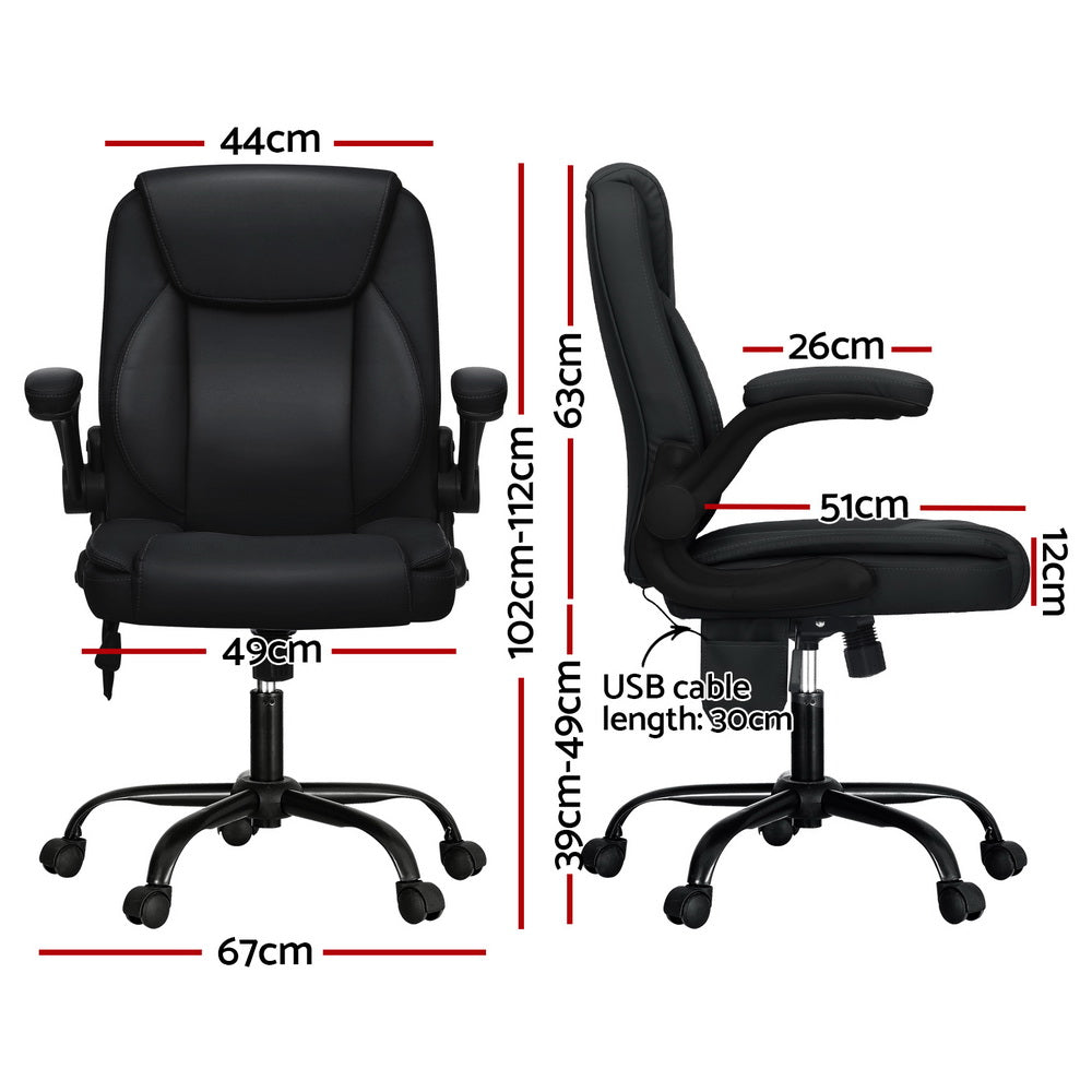 Artiss 2 Point Massage Office Chair Leather Mid Back Black-Furniture > Office-PEROZ Accessories