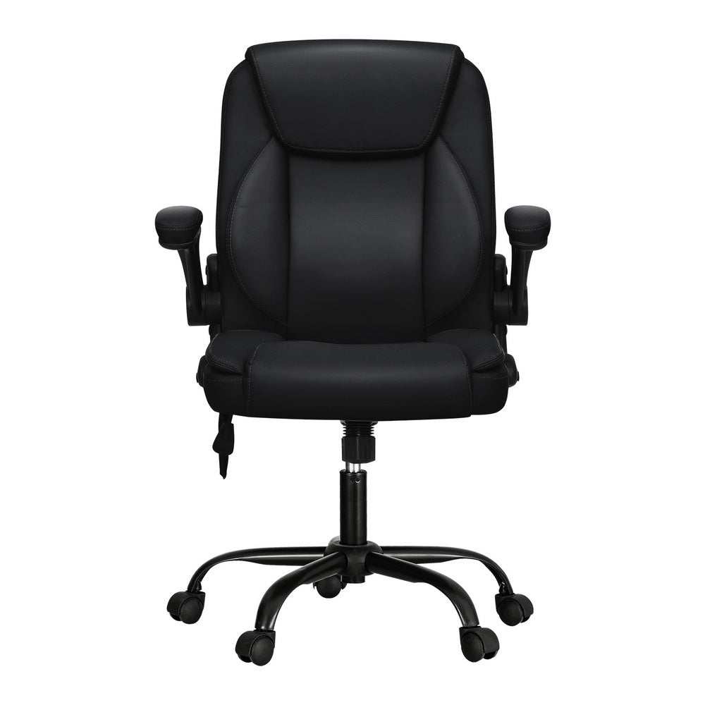 Artiss 2 Point Massage Office Chair Leather Mid Back Black-Furniture > Office-PEROZ Accessories
