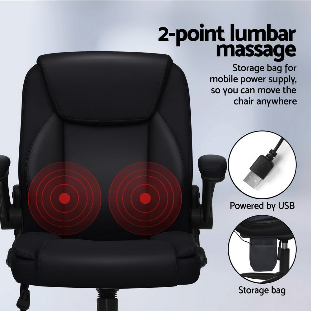 Artiss 2 Point Massage Office Chair Leather Mid Back Black-Furniture > Office-PEROZ Accessories