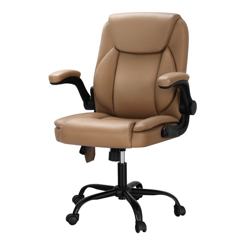 Artiss 2 Point Massage Office Chair Leather Mid Back Espresso-Furniture > Office-PEROZ Accessories