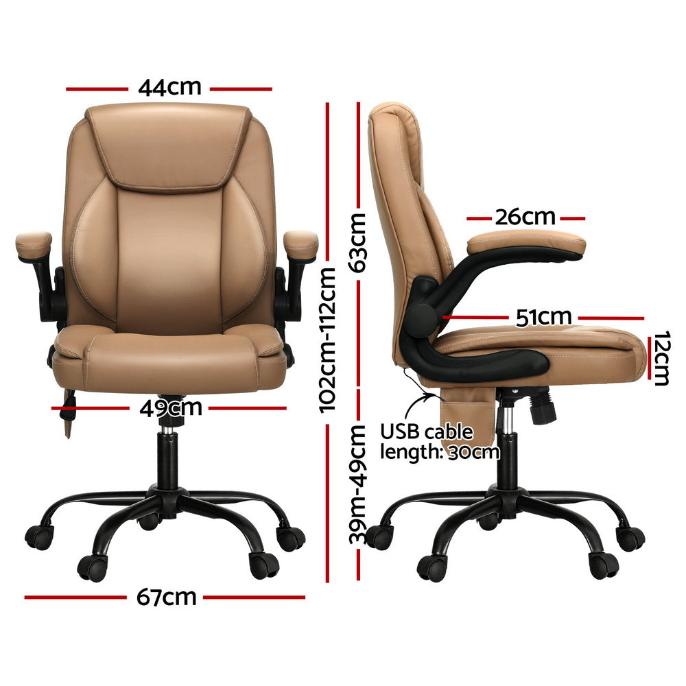 Artiss 2 Point Massage Office Chair Leather Mid Back Espresso-Furniture > Office-PEROZ Accessories