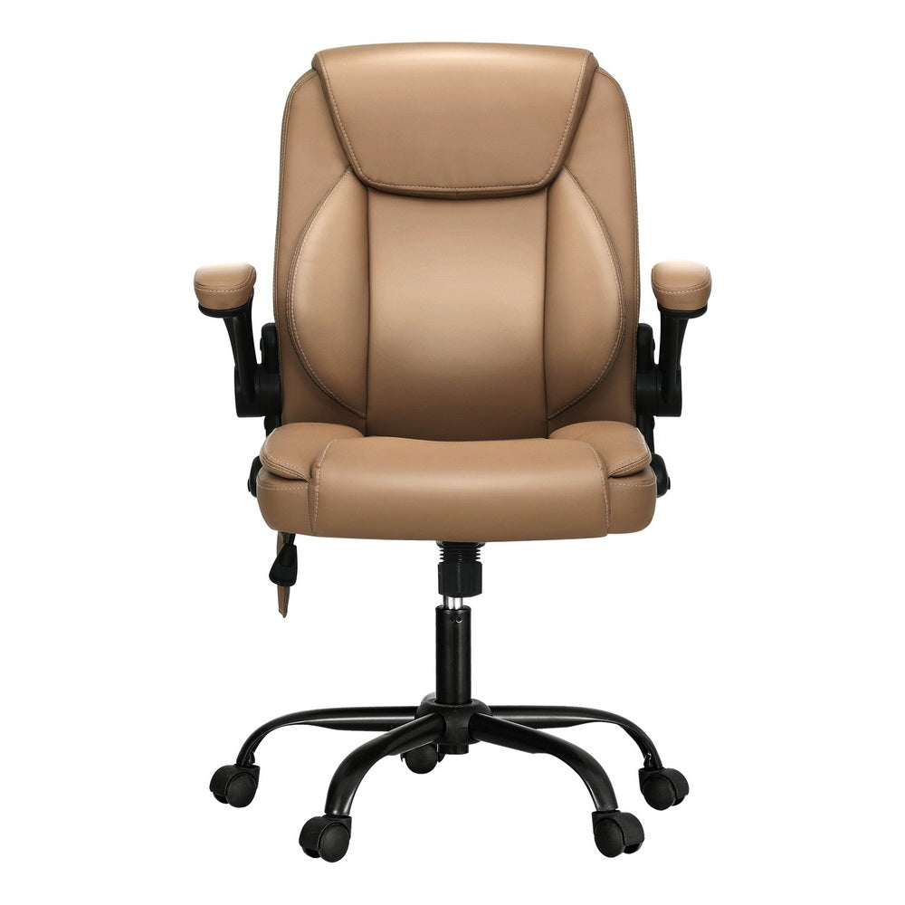 Artiss 2 Point Massage Office Chair Leather Mid Back Espresso-Furniture > Office-PEROZ Accessories