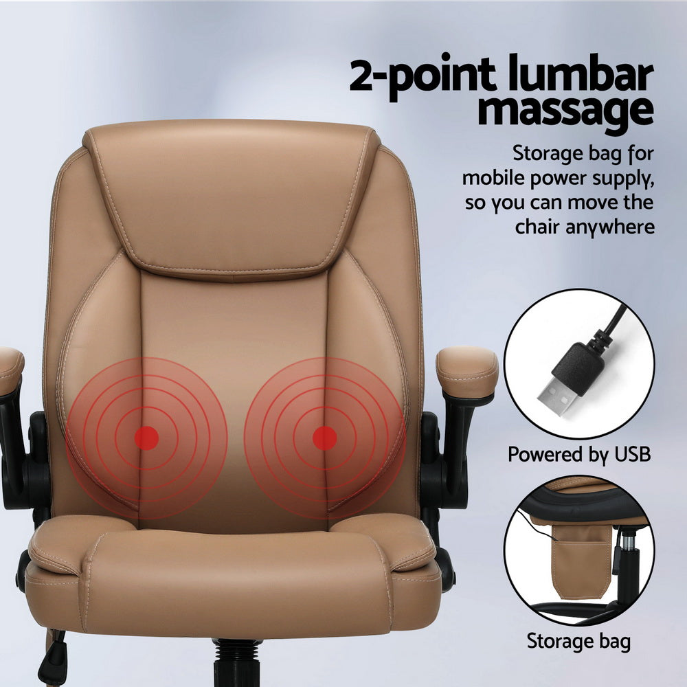 Artiss 2 Point Massage Office Chair Leather Mid Back Espresso-Furniture > Office-PEROZ Accessories