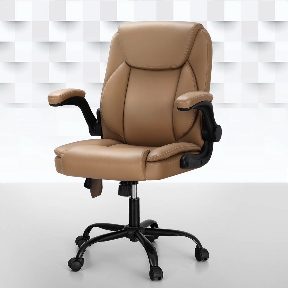 Artiss 2 Point Massage Office Chair Leather Mid Back Espresso-Furniture > Office-PEROZ Accessories