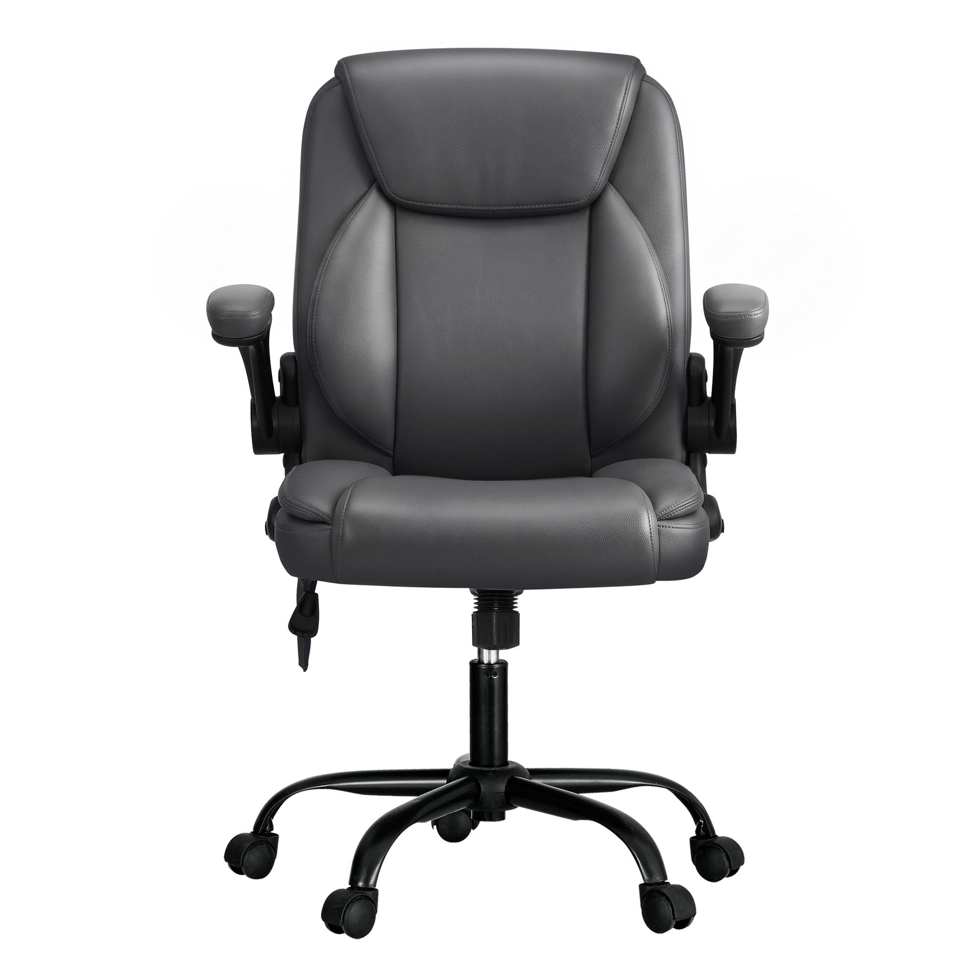 Artiss 2 Point Massage Office Chair Leather Mid Back Grey-Furniture > Office-PEROZ Accessories