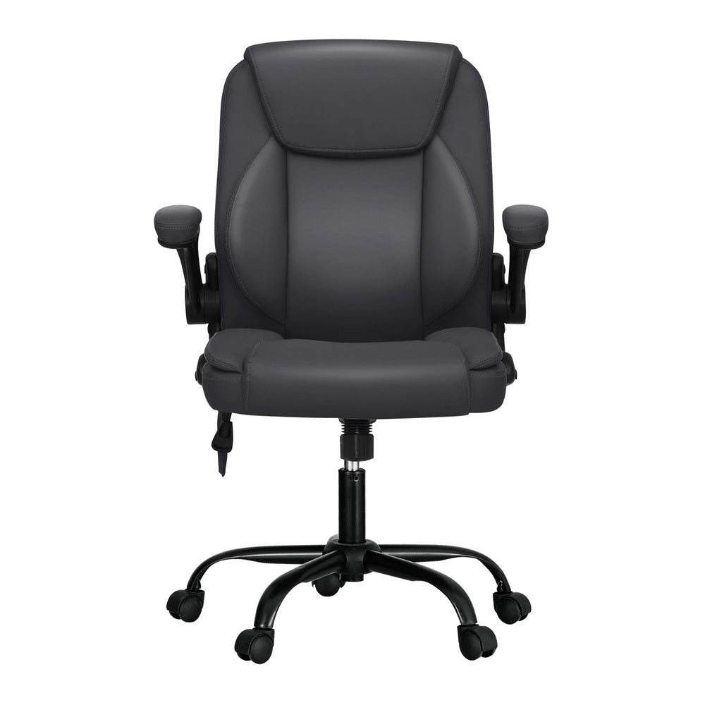 Artiss 2 Point Massage Office Chair Leather Mid Back Grey-Furniture > Office-PEROZ Accessories