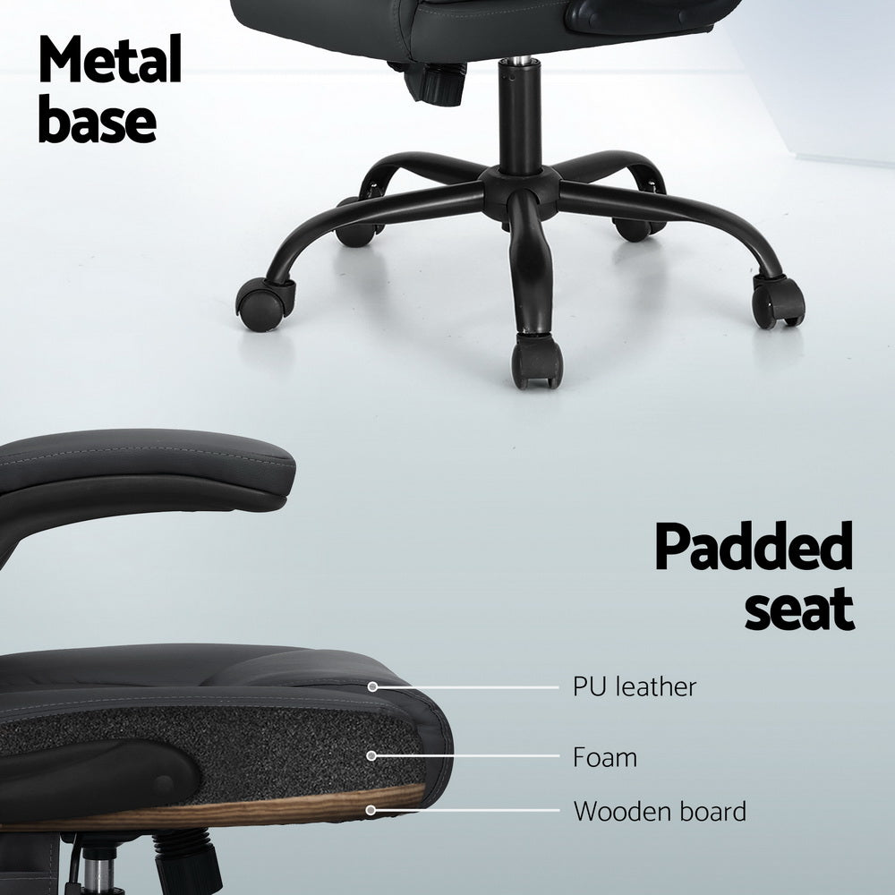 Artiss 2 Point Massage Office Chair Leather Mid Back Grey-Furniture > Office-PEROZ Accessories