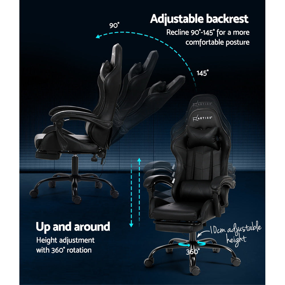 Artiss 2 Point Massage Gaming Office Chair Footrest Black-Furniture > Office-PEROZ Accessories