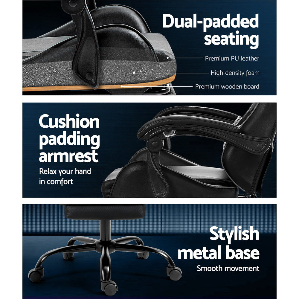 Artiss 2 Point Massage Gaming Office Chair Footrest Black-Furniture > Office-PEROZ Accessories