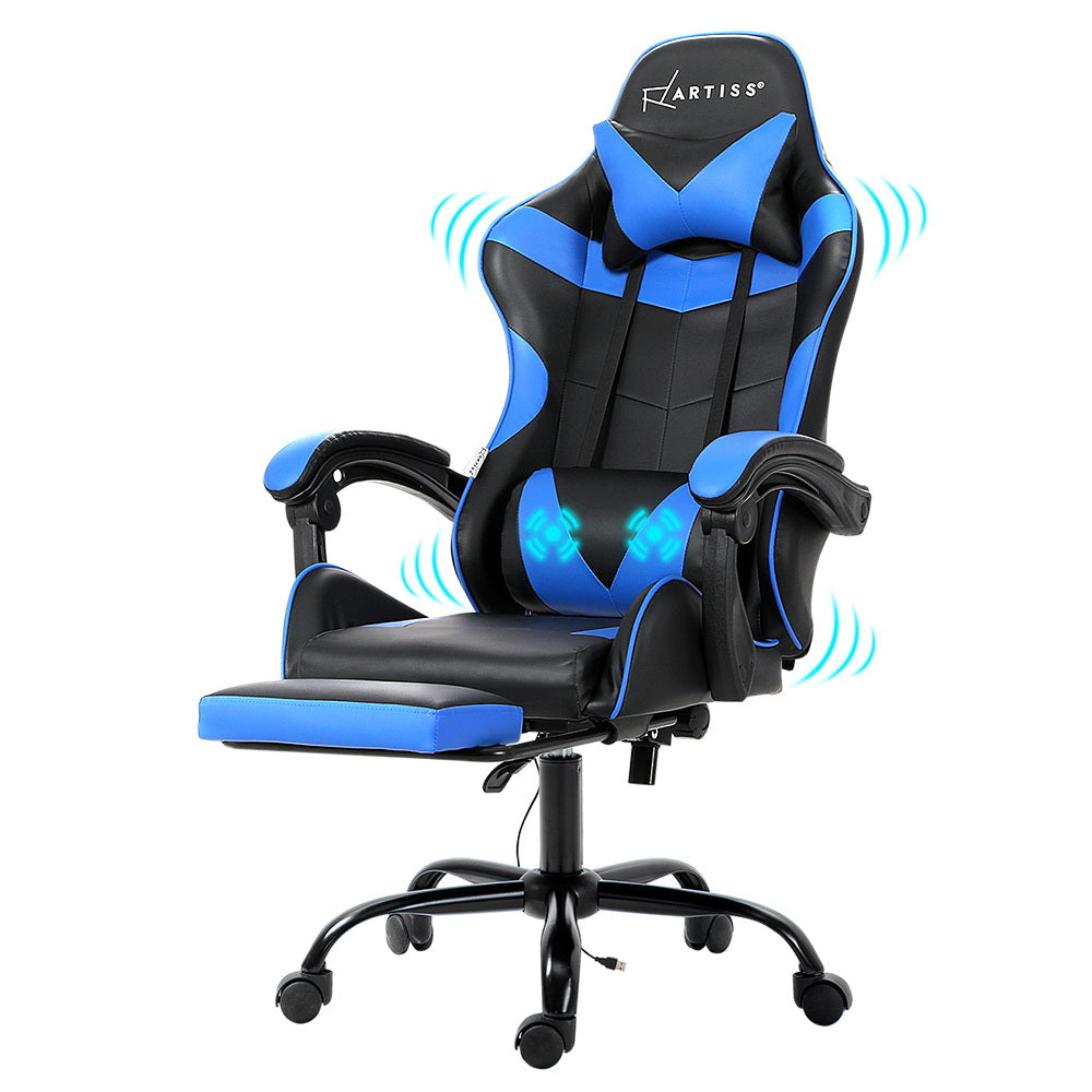 Artiss 2 Point Massage Gaming Office Chair Footrest Blue-Furniture > Office-PEROZ Accessories