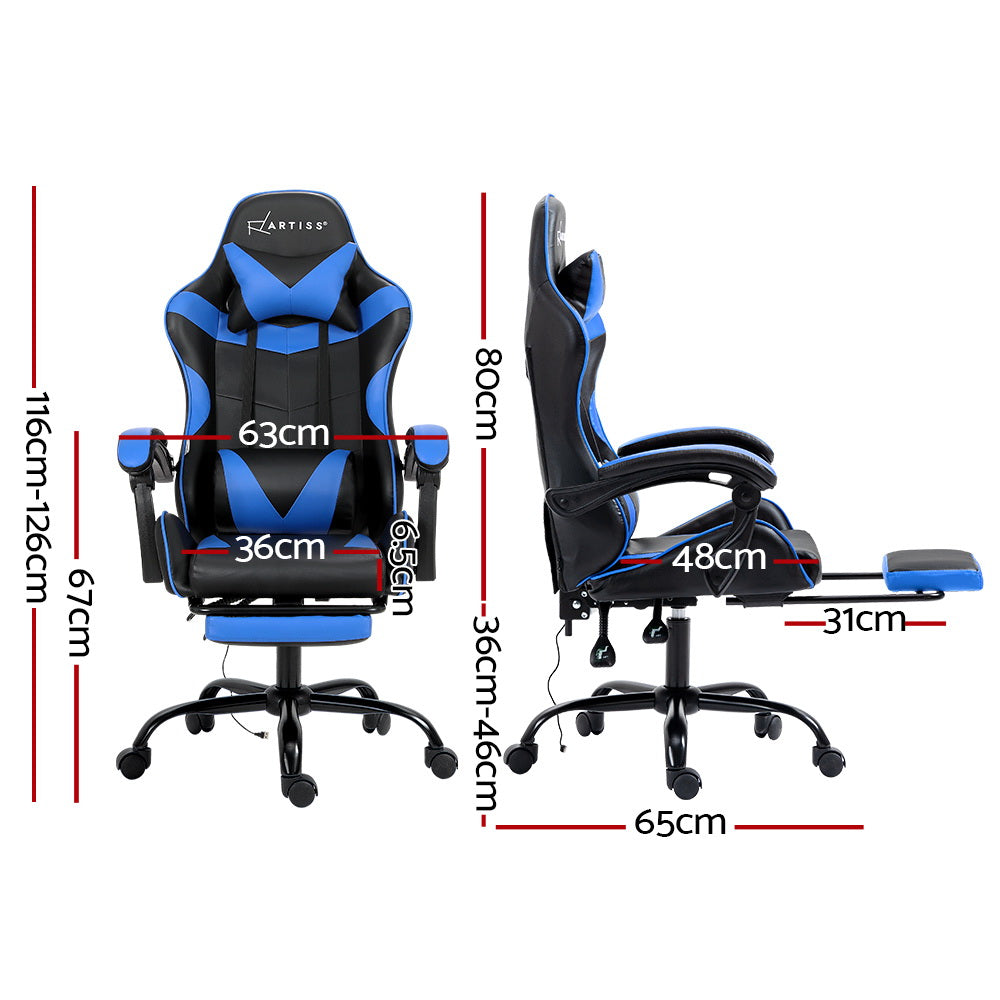 Artiss 2 Point Massage Gaming Office Chair Footrest Blue-Furniture > Office-PEROZ Accessories